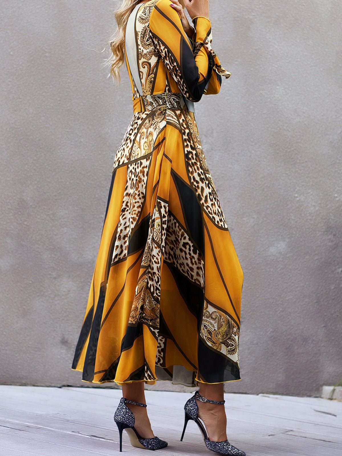 Women's Dresses V-Neck Tie Long Sleeve Print Dress - Maxi Dresses - Instastyled | Online Fashion Free Shipping Clothing, Dresses, Tops, Shoes - 18/08/2022 - Color_Multicolor - DRE2208185181