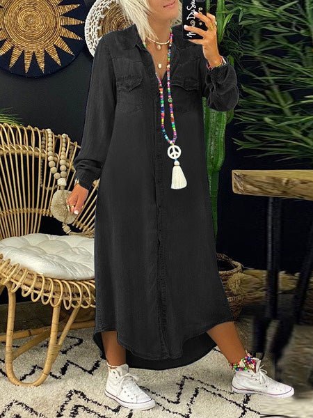 Women's Dresses Casual Lapel Button Denim Shirt Dress - Maxi Dresses - Instastyled | Online Fashion Free Shipping Clothing, Dresses, Tops, Shoes - 16/08/2022 - 40-50 - casual-dresses