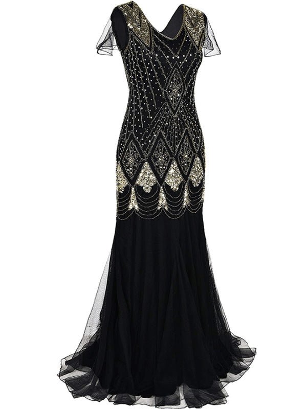 Women's Dresses Sequined Mesh Slim Fit Party Dress - Maxi Dresses - Instastyled | Online Fashion Free Shipping Clothing, Dresses, Tops, Shoes - 16/08/2022 - color-apricot_gold - color-black_gold