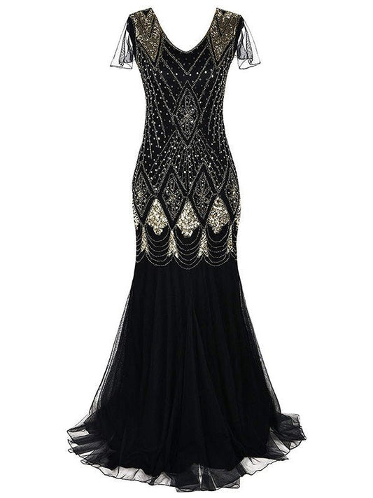 Women's Dresses Sequined Mesh Slim Fit Party Dress - Maxi Dresses - Instastyled | Online Fashion Free Shipping Clothing, Dresses, Tops, Shoes - 16/08/2022 - color-apricot_gold - color-black_gold