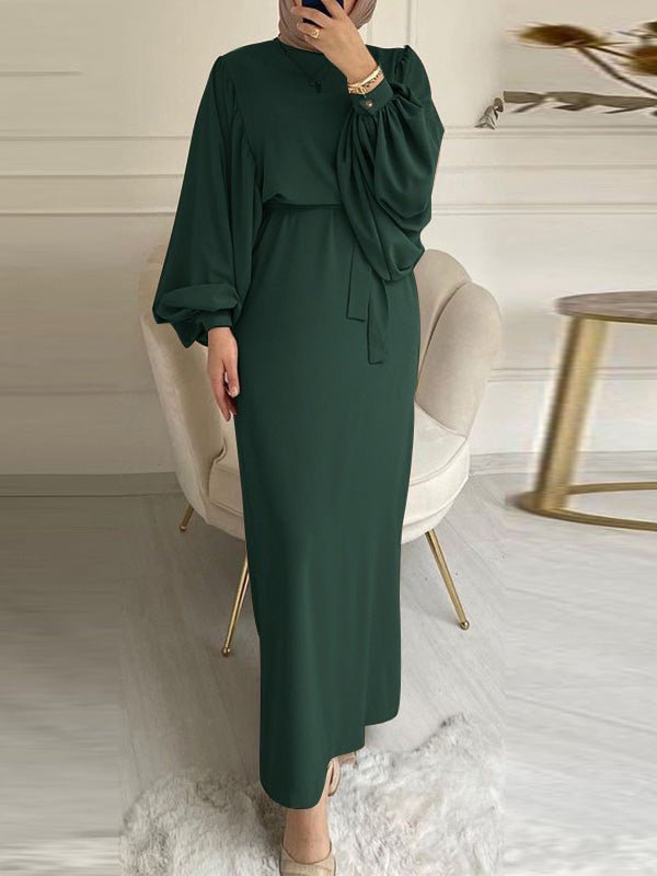 Women's Dresses Solid Lace-Up Balloon Sleeve Dress - Maxi Dresses - Instastyled | Online Fashion Free Shipping Clothing, Dresses, Tops, Shoes - 16/08/2022 - 40-50 - color-black