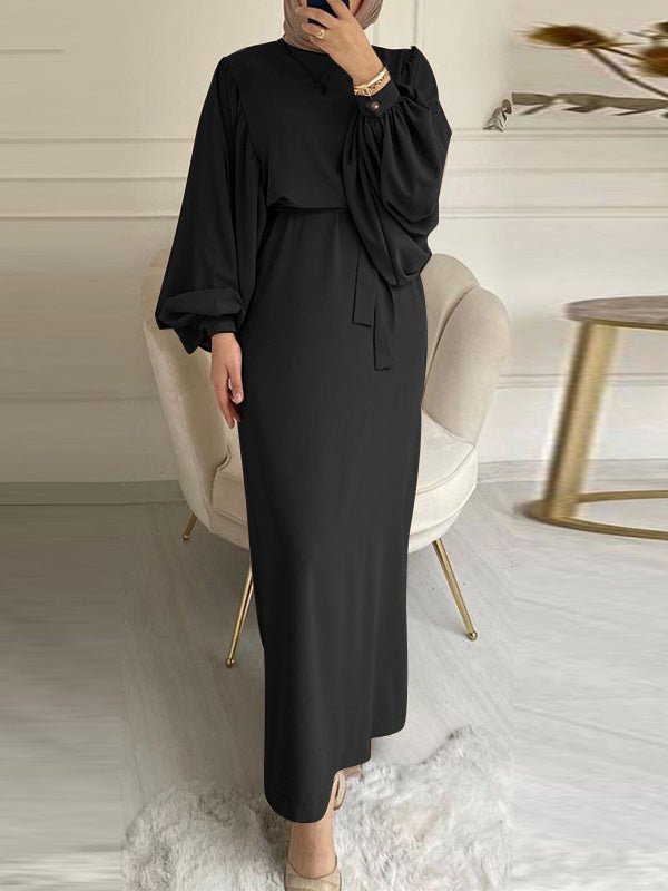 Women's Dresses Solid Lace-Up Balloon Sleeve Dress - Maxi Dresses - Instastyled | Online Fashion Free Shipping Clothing, Dresses, Tops, Shoes - 16/08/2022 - 40-50 - color-black