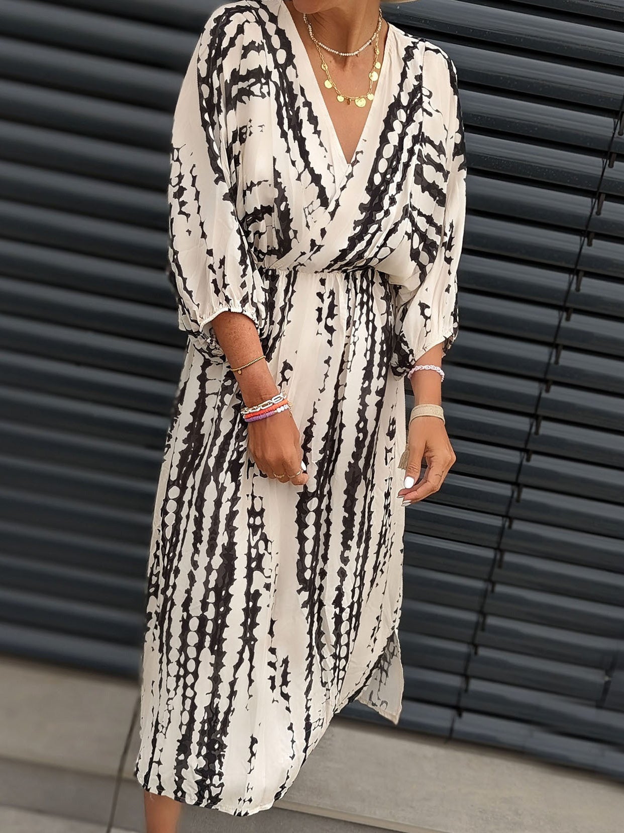 Women's Dresses Tie-Dye Print V-Neck Long Sleeve Dress - Maxi Dresses - Instastyled | Online Fashion Free Shipping Clothing, Dresses, Tops, Shoes - 16/08/2022 - 30-40 - color-lake_blue