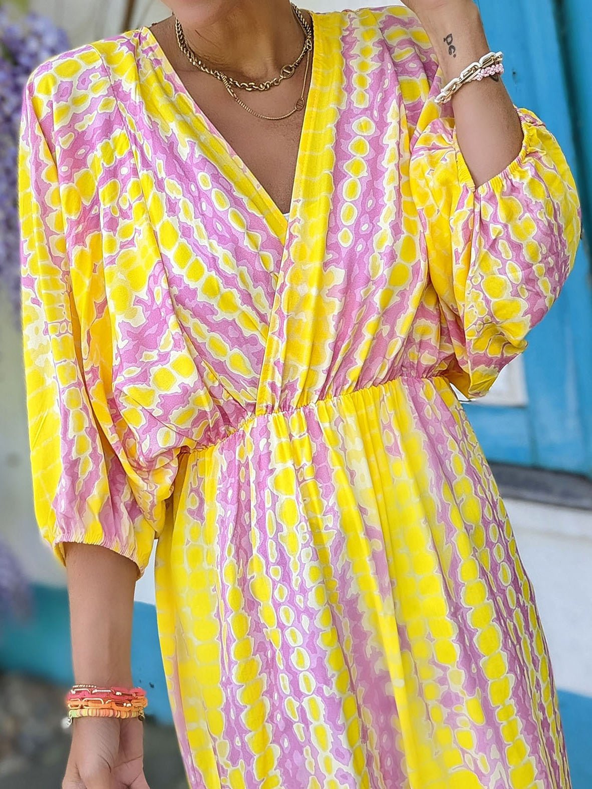 Women's Dresses Tie-Dye Print V-Neck Long Sleeve Dress - Maxi Dresses - Instastyled | Online Fashion Free Shipping Clothing, Dresses, Tops, Shoes - 16/08/2022 - 30-40 - color-lake_blue